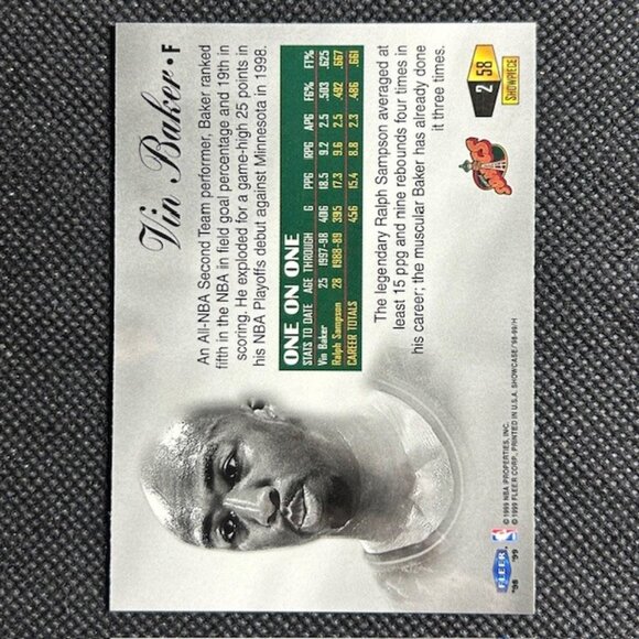 1998-1999 Flair Showcase Vin Baker #58 Row 2 Seattle Supersonics - Picture 2 of 2